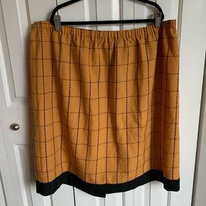Allison Woods Vintage Mod Plaid Plus Size Mustard Skirt with Dark Navy Trim